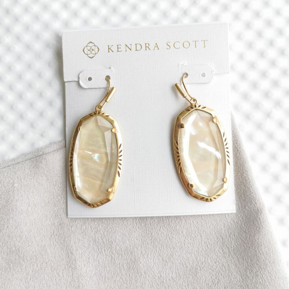 Kendra Scott Gold Abalone Elle Vintage Etch Frame Earrings NEW
